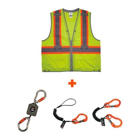 Ergodyne® GloWear® 8231TVK Hi-Vis Tool Tethering Safety Vest Kit, 2XL/3XL, Type R, Class 2